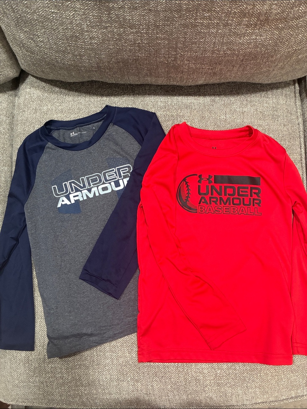 Under Armour Boys' Long Sleeve Shirts - Red and Navy and dark Grey- Size 6